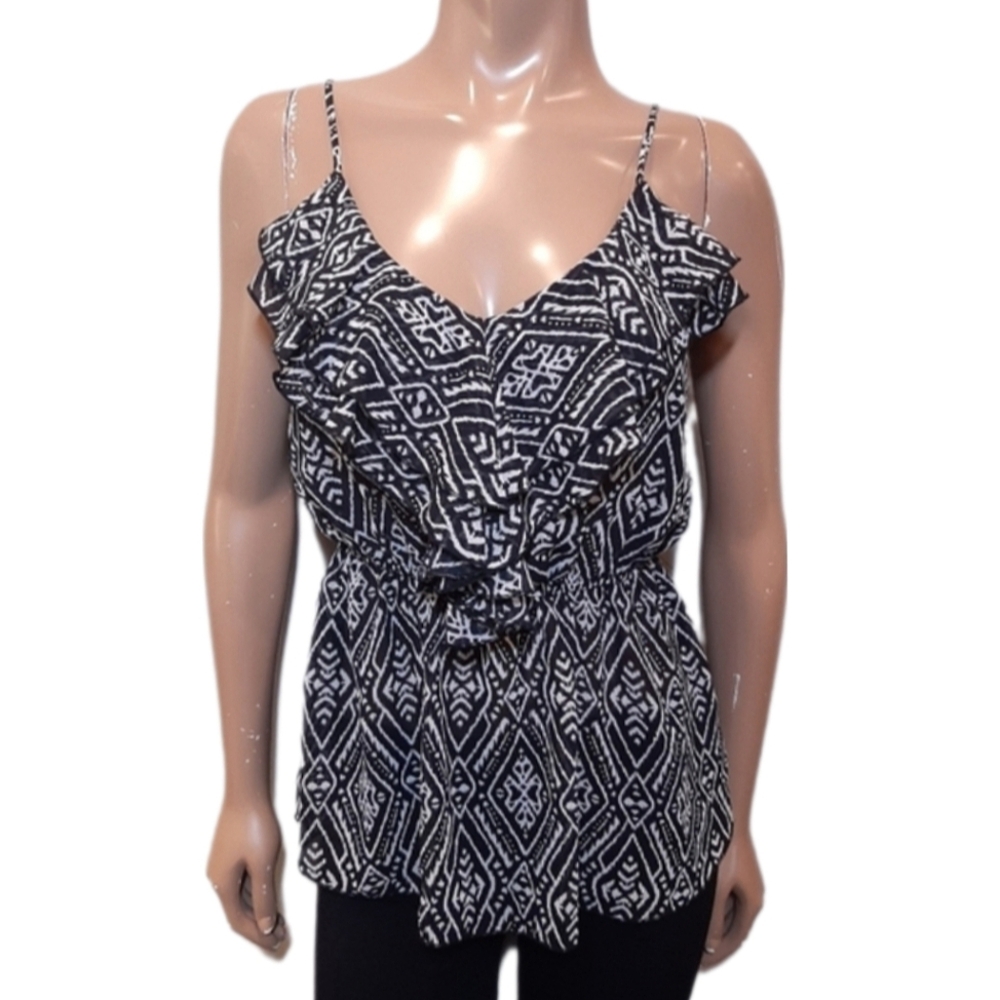 Streetwear Society Ruffled Cami Tank Top Diamond Layered Flounce Elastic